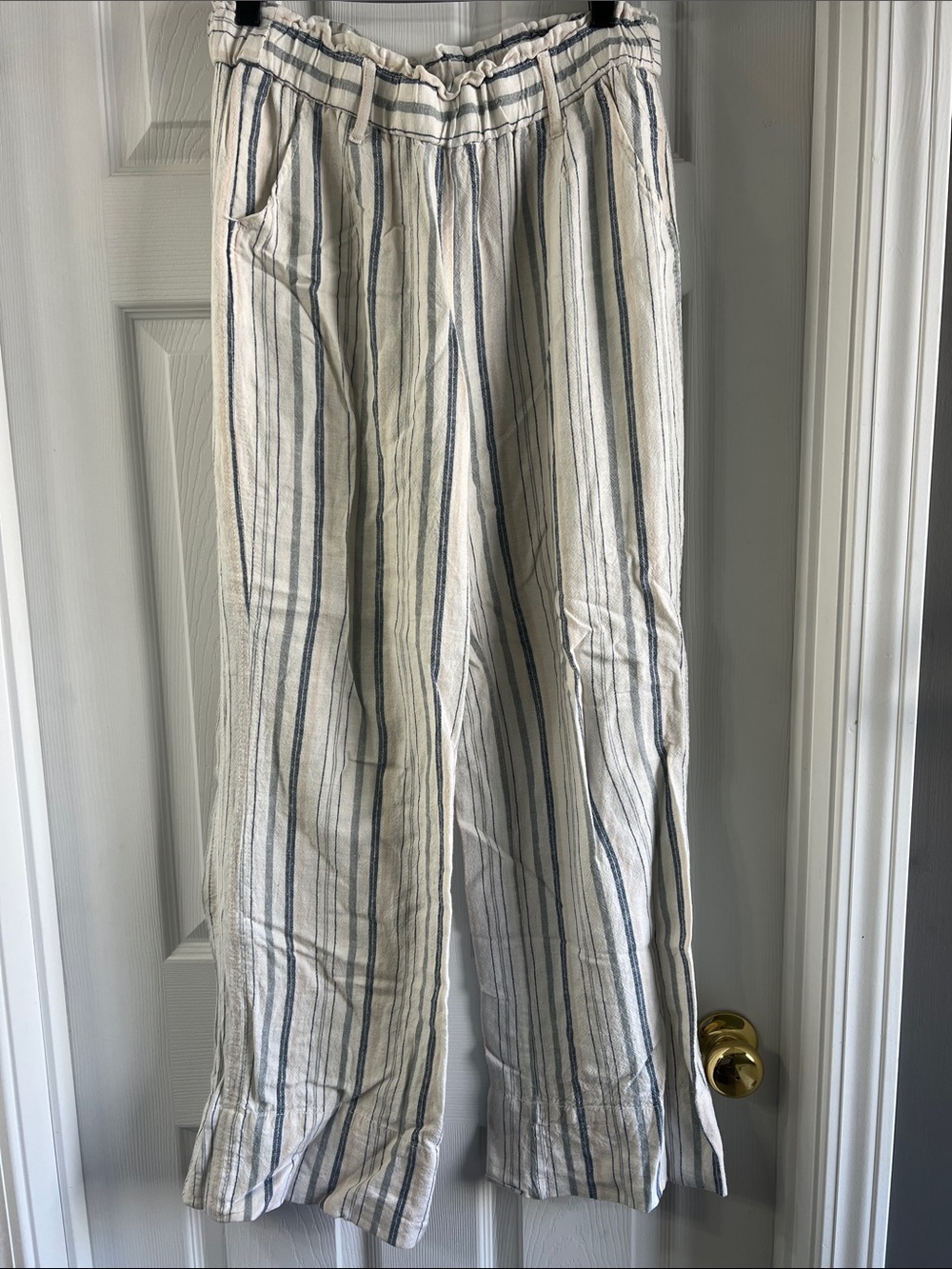 Jolt Linen Blend Blue Stripe Wide Leg Pants Waist 29” Inseam 30”